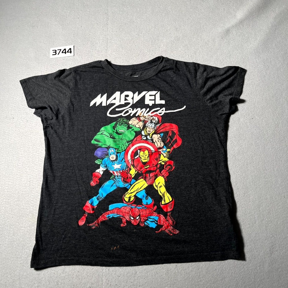 Marvel Comics T Shirt Womens 2XL Black Cotton Iron Man Graphic Cotton Crew Neck